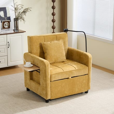 MODFU - Slaapfauteuil - 2-In-1 - Verstelbare Rugleuning - Modern - Chenille - Mosterdgeel - 167 X 79 X 83 Cm