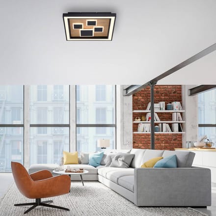 Paul Neuhaus LED plafondlamp Eliza, geolied eiken, 48 x 48 cm
