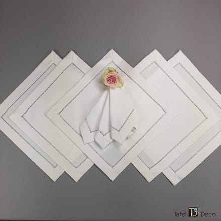 Servetten, Aga, set van6, 36x36, wit met zilver, vuilafstotend