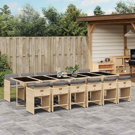 vidaXL - 13-delige - Tuinset - met - kussens - poly - rattan - gemengd - beige