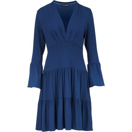 Blauwe jersey gestreepte jurk