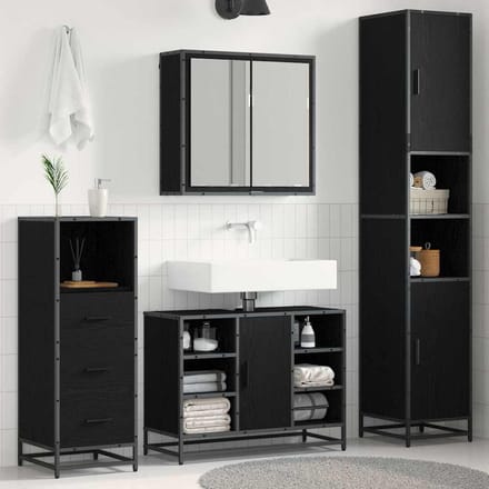 vidaXL - Badkamermeubel - Set - 3 - st - Zwart - Eiken - Bewerkt - hout