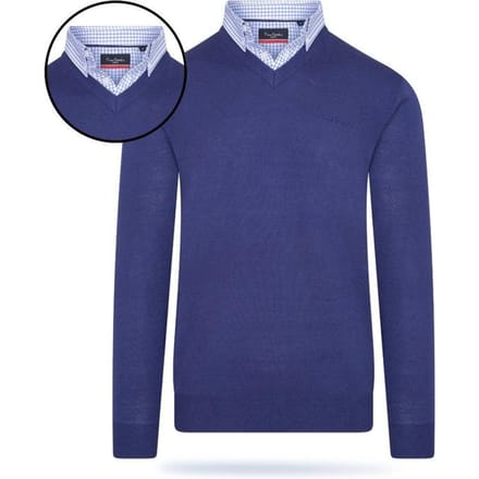 Pierre Cardin - Heren Sweaters Mock Pullover - Blauw - Maat S