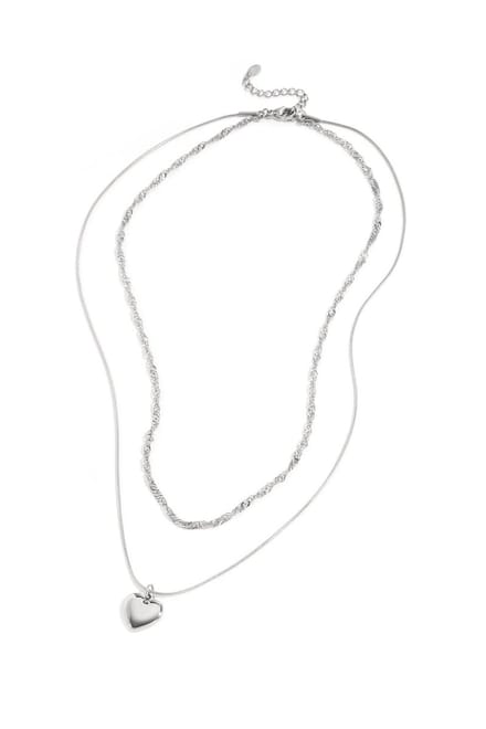 Bijoutheek Collier Dubbel Hart Zilverkleurig