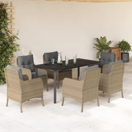 vidaXL - 7-delige - Tuinset - met - kussens - poly - rattan - beige