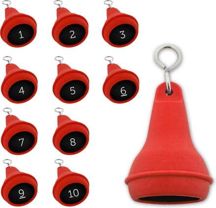 Peervormige sleutelhangers 10 stuks (+ gravering 1 t/m 10) - Rood