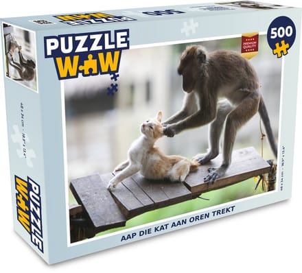 Puzzel Kat - Aap - Hout - Legpuzzel - Puzzel 500 stukjes