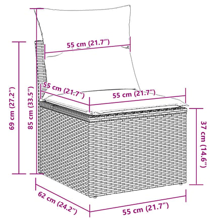 vidaXL Tuinbank Set met opslag 7 pcs Grijs poly rattan