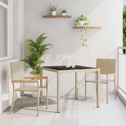 vidaXL - Tuin - Eettafel - Set - 3 - st - Beige - poly - rattan