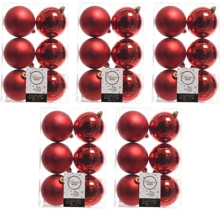 Decoris Kerstballen - 30x st - rood - D8 cm - kunststof - mat/glans - kerstversiering