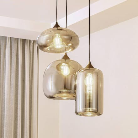 Lindby - hanglamp - 3lichts - IJzer, glas - H: 30 cm - E27 - zwart, rookgrijs