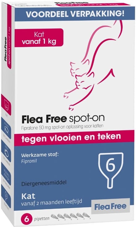 Flea Free Spot-On Kat - Anti vlooien en tekenmiddel - 6 pip Vanaf 1 Kg