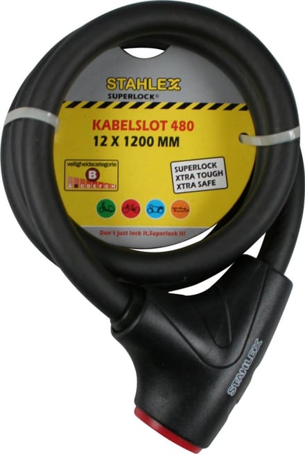 Stahlex Kabelslot - Multifunctioneel - Spatwaterdicht - Slagvast - 1,2 meter - Mat Zwart