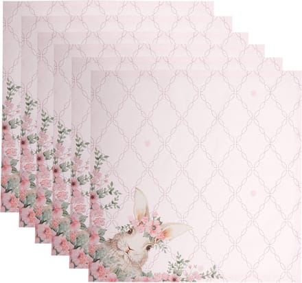 Clayre & Eef Servetten Katoen Set van 6 40x40 cm Roze Katoen Konijn