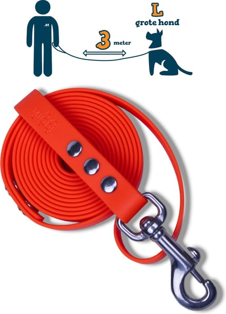 Miqdi hondenriem – BioThane® - oranje – 3 meter lang – 19mm breed – L/XL - grote hond