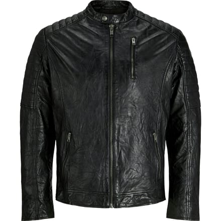 Jack & Jones - Heren Jas zomer Richard Leather Jacket - Zwart - Maat S