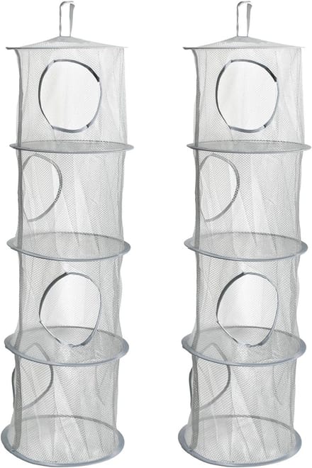 Famanu - Hangend opbergnet set van 2 mesh opbergnetten met 4 niveaus voor en kleding