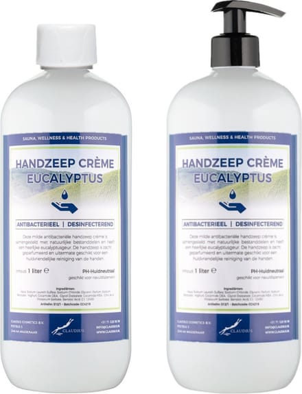 Handzeep Crème Eucalyptus 1 liter - met gratis pomp - set van 2 stuks