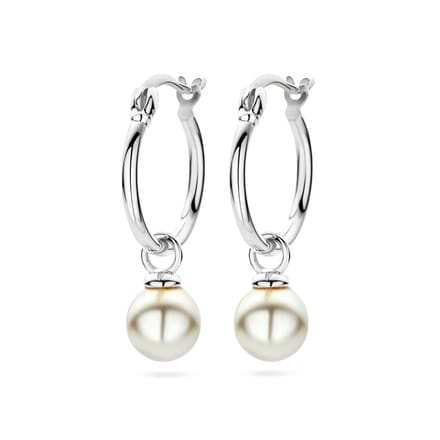 Zilver Gerhodineerd Oorringen Synth. Parel 1338464