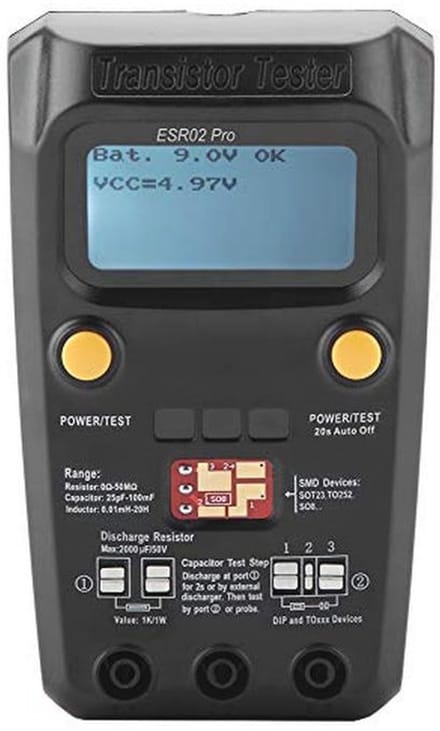 Digitale transistortester en inductiemeter voor elektronische componenten