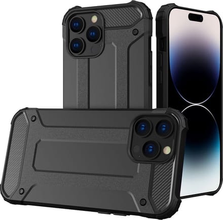 LuxeBass Hoesje geschikt voor Apple iPhone 14 Pro Max - Zwart - Armor case
