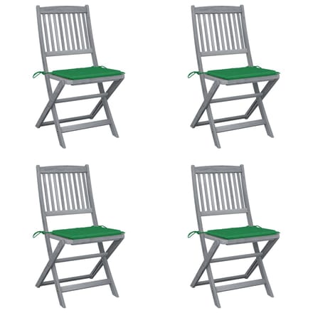 vidaXL - Set - van - 4 - klapstoelen - met - kussens, - gemaakt - van - massief - acaciahout.