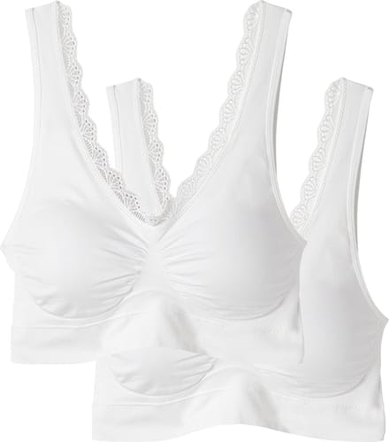 Damart - Set van 2 naadloze behatops met kant - Dames - Wit - L
