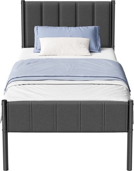 VASAGLE - Bed - Metalen Bed - Met Gestoffeerd Hoofdbord - Stalen Frame - Draagvermogen tot 250 kg
