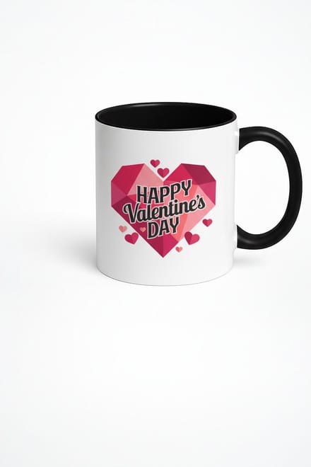 Valentijn Mok Happy Valentine's Day - Geometrisch Hart Design - Cadeau Liefde
