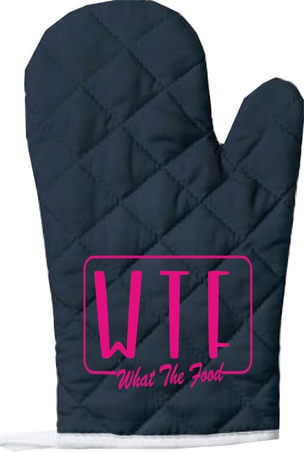 EIZOOK Functionele Ovenwant- Navy Blauw met Roze Opdruk WTF What The Food
