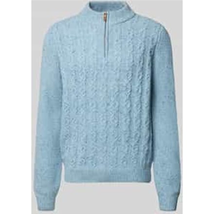 Fynch-Hatton Trui Troyer Zip Cable Knit Donegal Crystal Blue / male