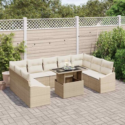 vidaXL - Bankstel - 10 - st - Beige - en - Crème - poly - rattan