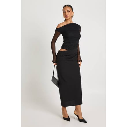 boohoo Dames Mesh Mix Draped Midaxi Jurk | Black | Maat: 8