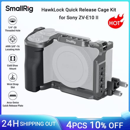 SmallRig ZV-E10 II kooi met siliconen handvat, HawkLock Quick Release Cage Kit voor Sony ZV-E10 II, met Quick Release Plate -4949 Cage Kit 4949