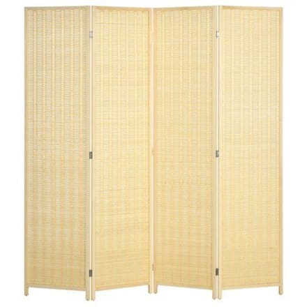 Paravent - MUVOE - 4 Panelen - Bamboe en Katoen - Opvouwbaar - 180 x 180 cm natuurlijk