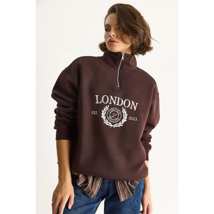 Ritskraag Bedrukt Relaxed Fit Sweatshirt
