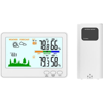 Binnen- en buitenthermometer, hygrometer, 433 MHz, draadloos weerstation, LCD-achtergrondverlichting, temperatuur wit