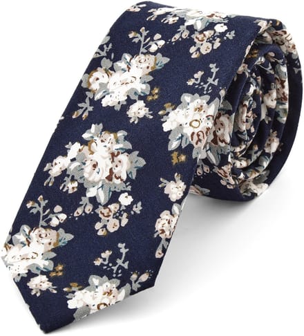Stropdas met blauwe & witte bloemen