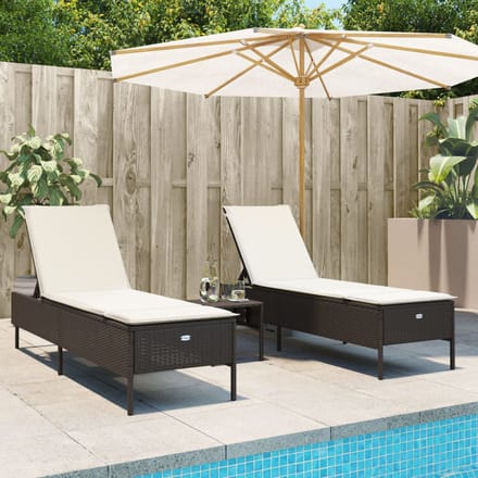 vidaXL - Ligstoelen - 2 - st - met - kussens - poly - rattan - bruin