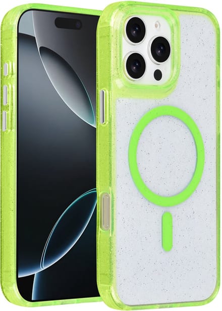 TUNIQ telefoonhoesje voor Apple iPhone 16 Pro Max - MagSafe met glitter - Groen