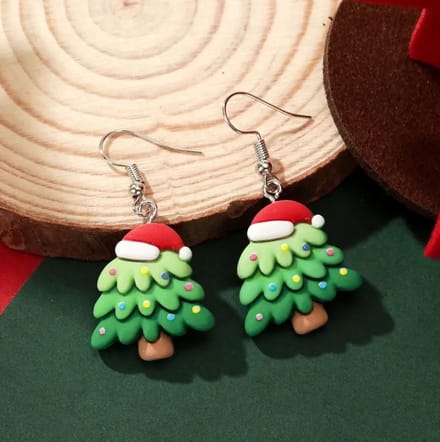 Oorbellen kerstboom met kerstmuts