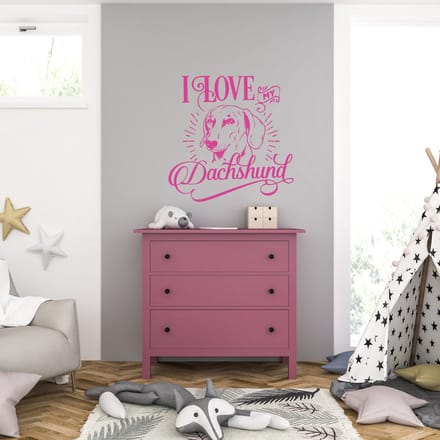 Muursticker - I Love My Dachshund - 46,4 x 46,4 - Roze