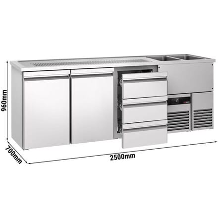 GGM Gastro Bierkoeling PREMIUM - 2500x700mm - 2 deuren & 3 laden zilver