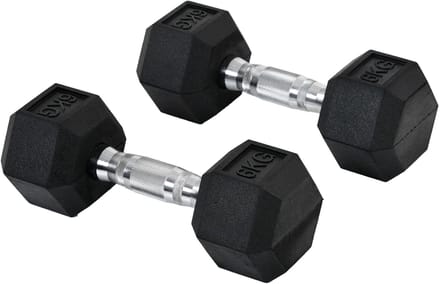 Kurzhanteln - 2 x 6 kg - Hexagon Dumbbellset - Gietijzer Met Rubber - Zwart