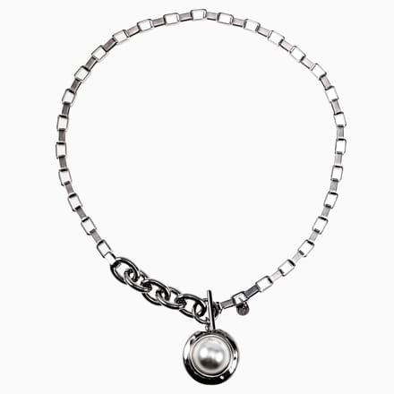 Dottilove Ketting Dames - RVS Plated - Ketting met Witte Parel - T-sluiting - Choker