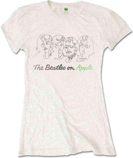 The Beatles - Outline Faces on Apple Dames T-shirt - S - Wit