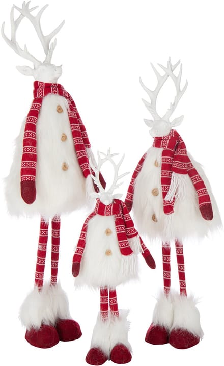 J-Line figuur Hert Bont + Sjaal - polyresin - wit/rood - large
