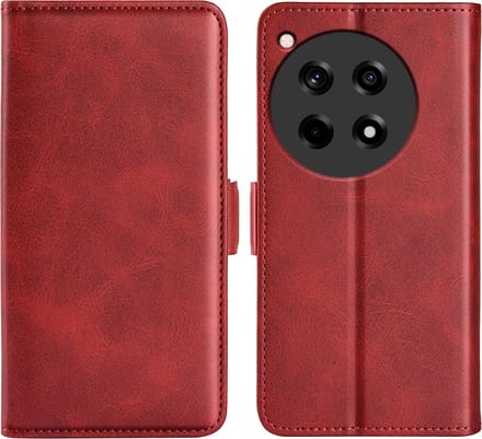 MobyDefend Hoesje - Geschikt voor OnePlus 12R - Luxe Wallet Book Case (Sluiting Zijkant) - Rood