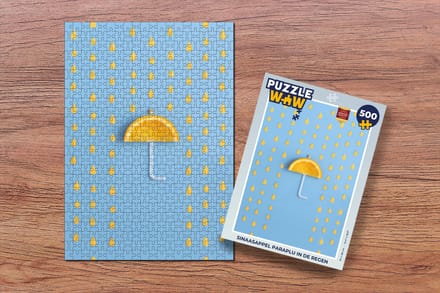 Puzzel Sinaasappel paraplu in de regen - Legpuzzel - Puzzel 500 stukjes
