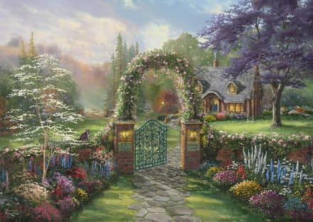 Schmidt legpuzzel Thomas Kinkade kolibri-huisje 1000 stukjes kunst.